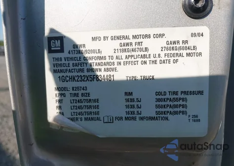 2005 Chevrolet Silverado 2500Hd Lt z USA, uszkodzony, nr VIN 1GCHK232X5F834481